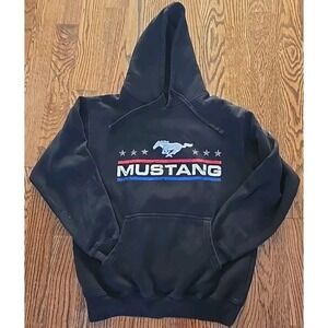 JH Design Mens Ford Mustang Hoodie Distressed American Flag 2-Sided Medium